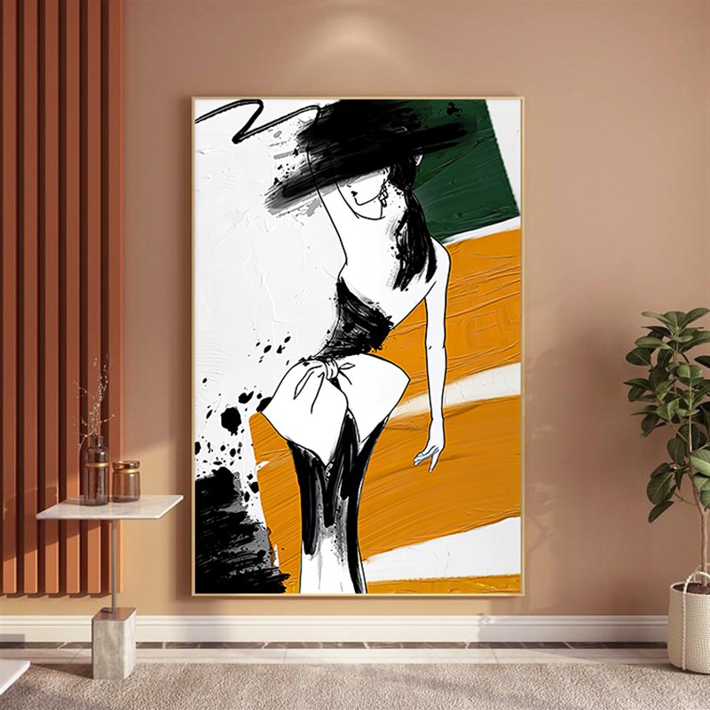 轻奢时尚客厅抽象人物装饰画美女北欧简约走廊过道竖版挂画玄关画图片
