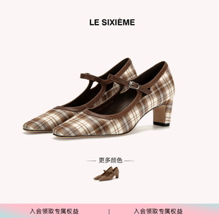 Haze SIXIEMEmusika「绒哥旧信」方头羊皮粗跟一字扣带高跟鞋