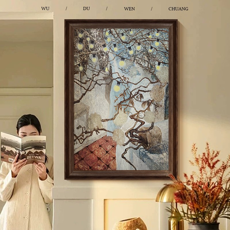 复古小众高级感纯手绘油画植物花卉中古风挂画客厅玄关美式装饰画图片