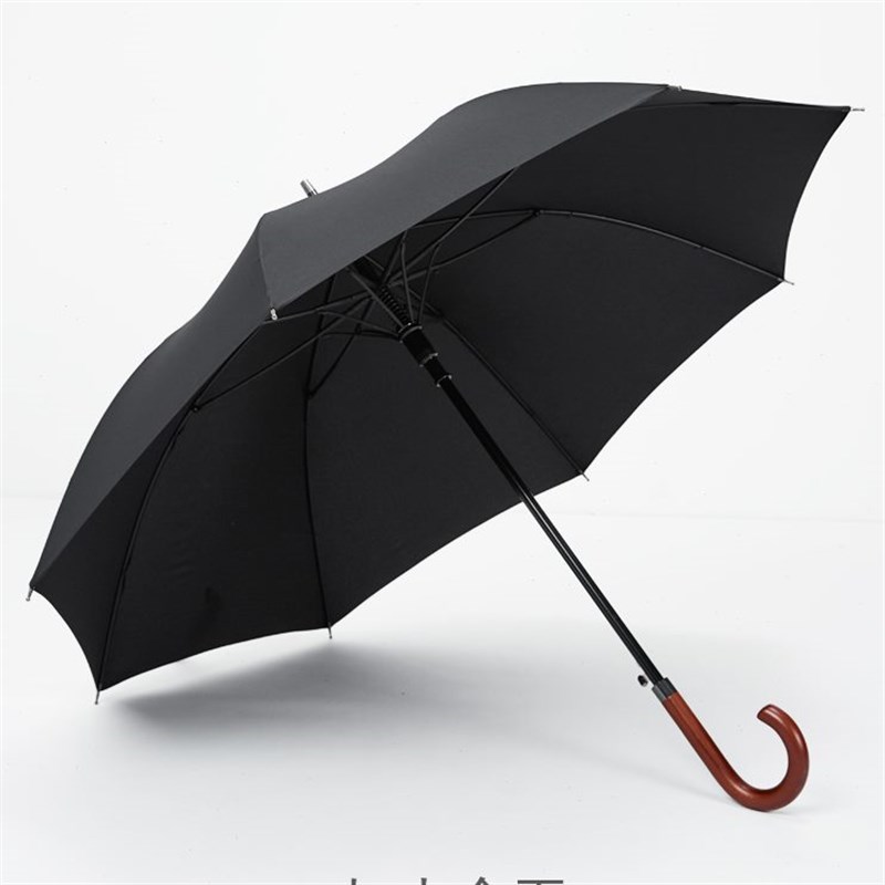 高档木柄弯钩英伦复古长柄雨伞男士简约结实防风自动大号双人黑伞