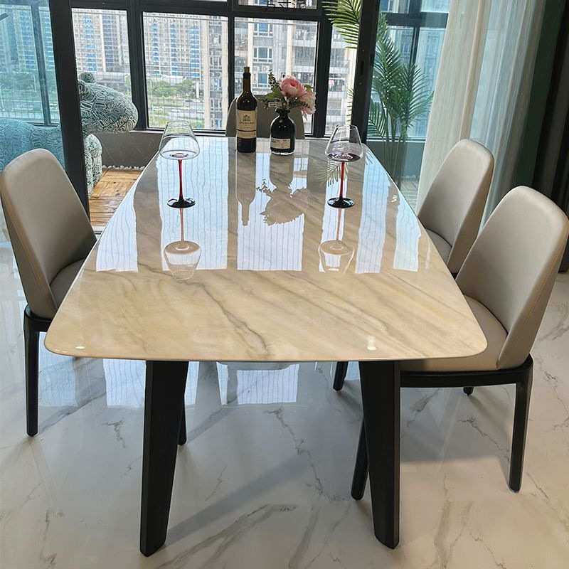 实木腿超晶石餐桌感大理石微晶石彩晶石轻奢吃饭桌外贸工厂供应链