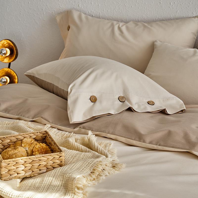 【折扣价】温柔款100支长绒棉双拼磨毛四件套纽扣纯棉加厚亲肤裸