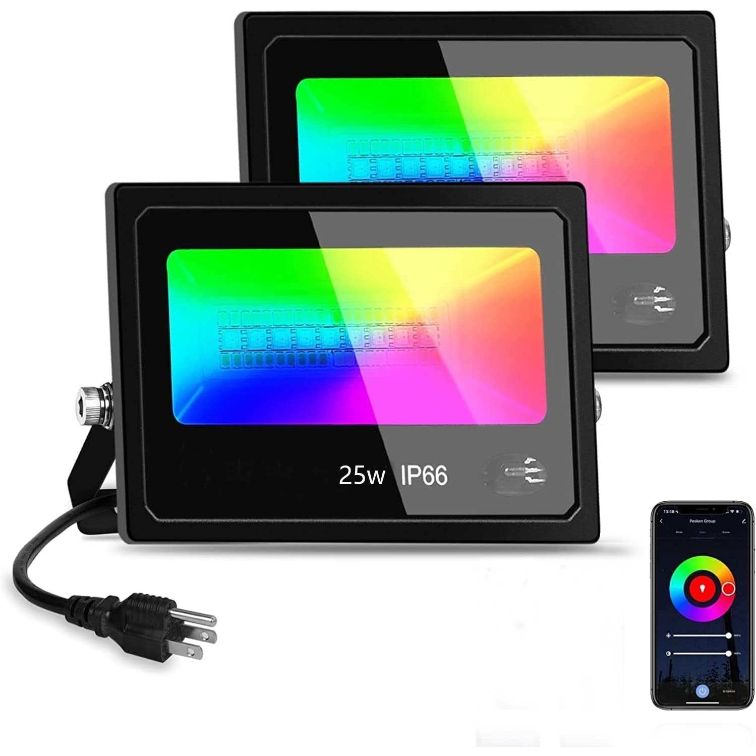 亚马逊爆款RGB蓝牙泛光灯户外IP66防水30WAPP智能投射灯led投光灯