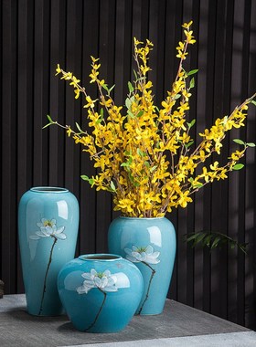 景德镇陶瓷花瓶摆件客厅插花新中式复古装饰陶罐水培器皿花盆花器