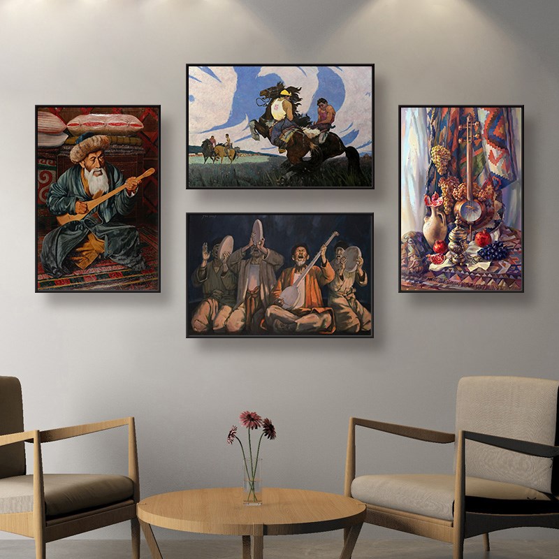 新疆风情挂画民族人物怀旧风景油画风壁画酒店民宿西域餐厅装饰画图片