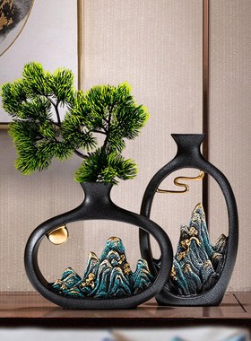 新中式摆件高端客厅电视柜酒柜博古架办公室茶室桌面装饰品摆设