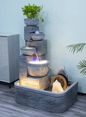 阳台造景客厅加湿器鱼池鱼缸景观循环水喷泉新款高山流水风车摆件