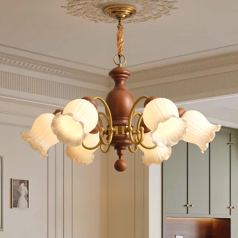 复古中古法式风玻璃实木餐厅吊灯客厅卧室法式南洋风美式书房灯具