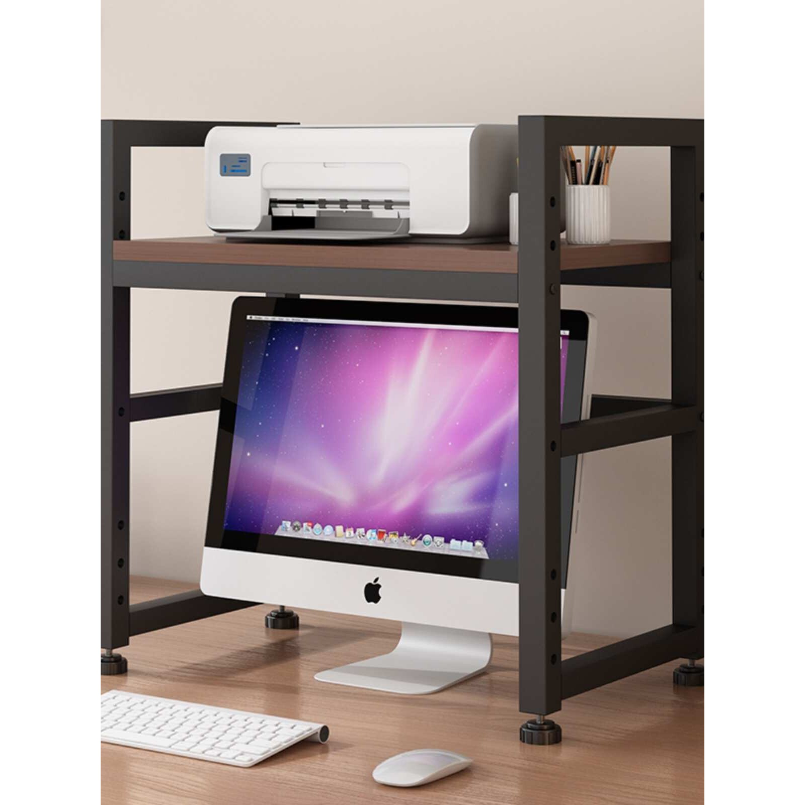 cs办公桌面台式电脑显示屏器上方放打印机置物架多功能收纳整理架