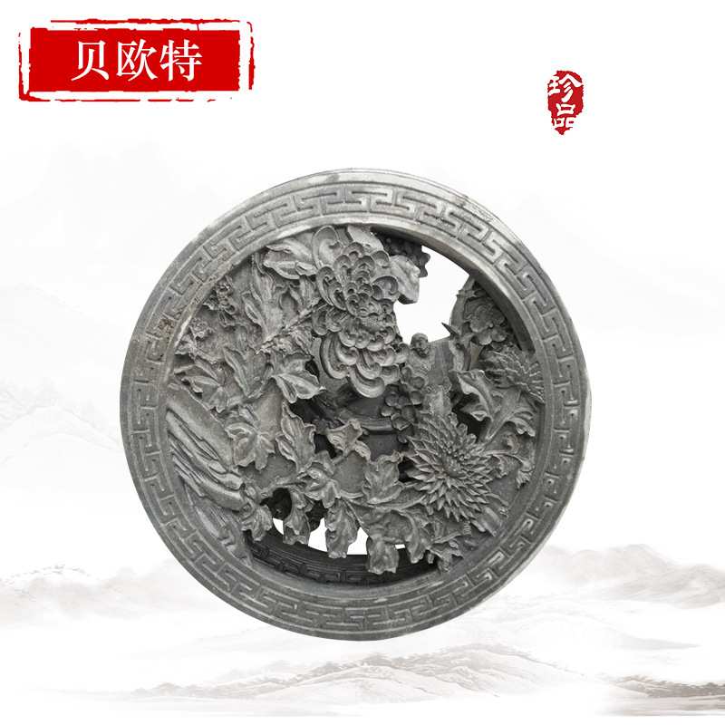 仿古建筑院墙石雕装饰石窗花 镂空浮雕透雕花格石窗