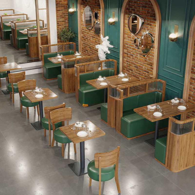 轻奢西餐厅饭店卡座沙发简约奶茶甜品小吃店家用实木桌椅组合