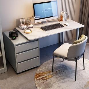 轻奢岩板实木双人书桌书柜组合家用台式 电脑桌现代转角卧室办公桌