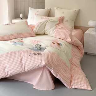 少女心女孩卡通可爱纯棉水洗棉四件套全棉被套床上用品儿童公主风