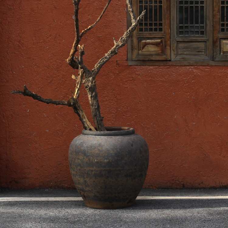 粗陶罐子手工插干花瓶复古做旧禅意民宿酒店装饰品侘寂风摆件
