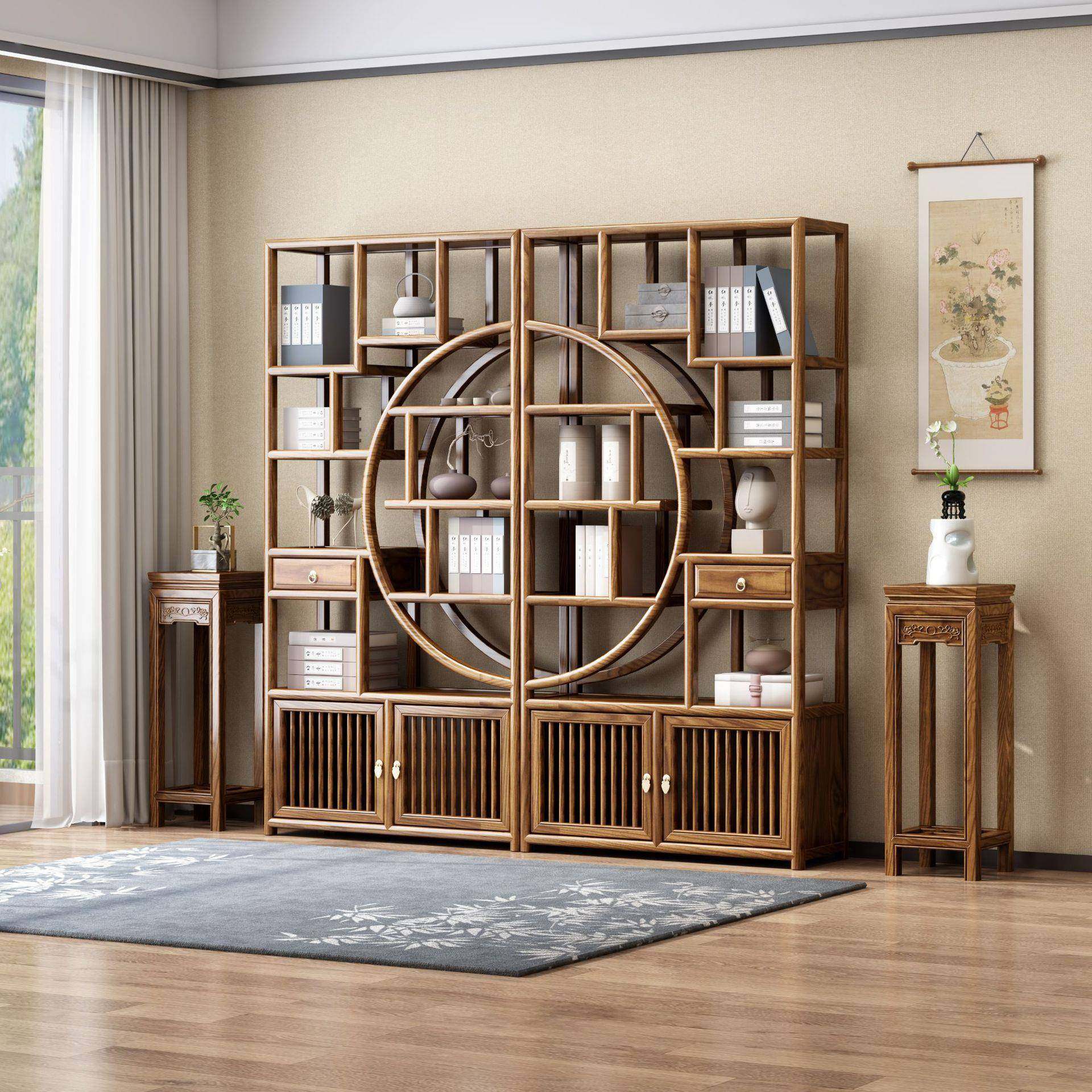 新中式博古架实木茶室茶叶架展示柜置物架书架茶叶架多宝阁隔断家