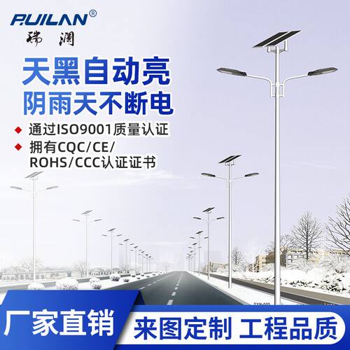 太阳能路灯LED照明6米8米30W60W单双臂IP65防水智能感应户外