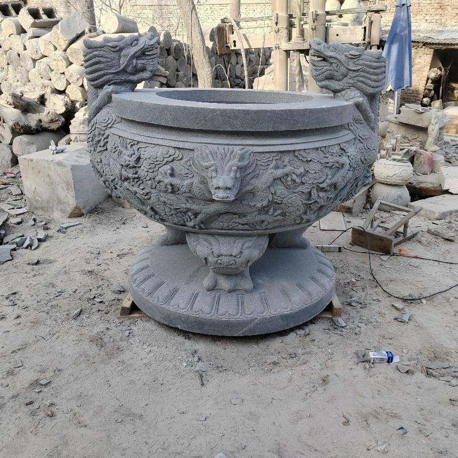 花岗岩石雕香炉九龙浮雕祠堂户外插香寺庙圆鼎长方形圆形石鼎厂家
