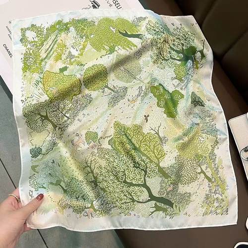 100%桑蚕丝【小鹿森林】65方巾单面真丝丝巾气质B154