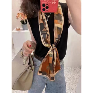 女G513 145x16cm长飘带双层真丝丝巾时尚 100%桑蚕丝 玫瑰故事