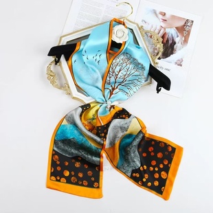 100%桑蚕丝 145x16cm长飘带双层真丝丝巾女G525 麋鹿