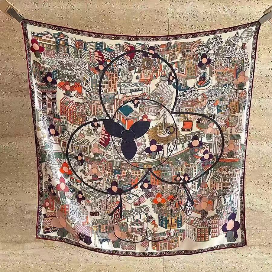 羊毛桑蚕丝【畅游巴黎】86丝毛方巾双面异色丝毛保暖围巾披肩Q756