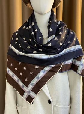 桑蚕丝羊毛【经典小蜜蜂】105丝毛方巾双面印花时尚百搭丝巾M671