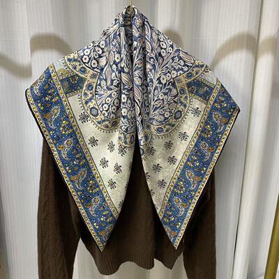 桑蚕丝羊毛【许愿树】86丝毛方巾双面同色手工卷边丝巾Q719