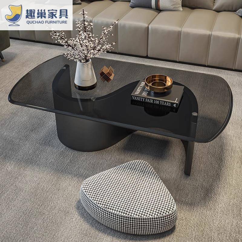 意式轻奢茶几现代简约茶几马肚状钢化玻璃茶几茶台客厅家用茶几