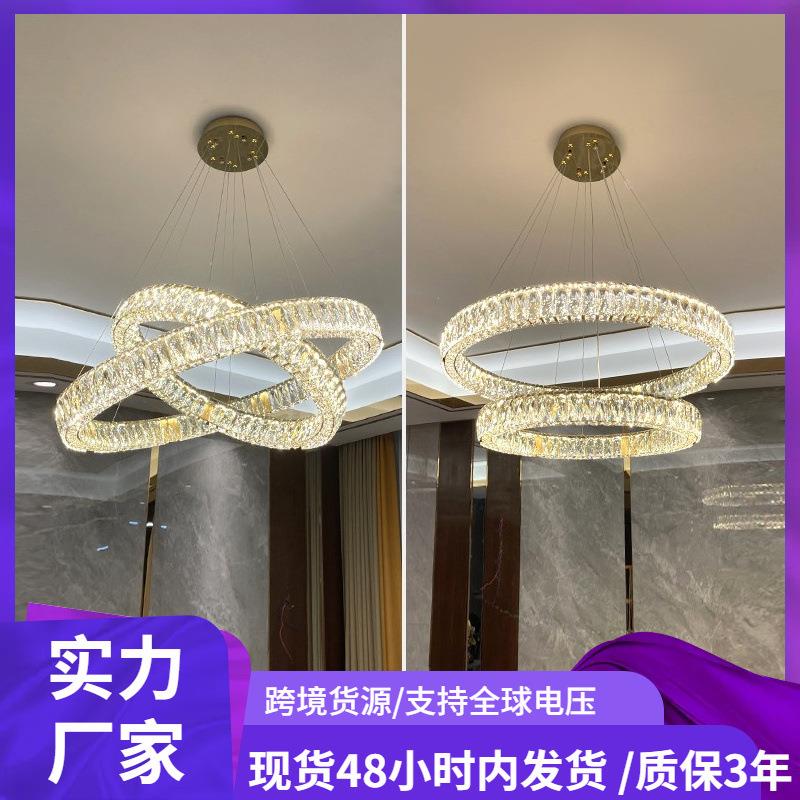 复式楼大吊灯简约现代楼梯长吊灯轻奢led水晶灯别墅中空客厅灯具