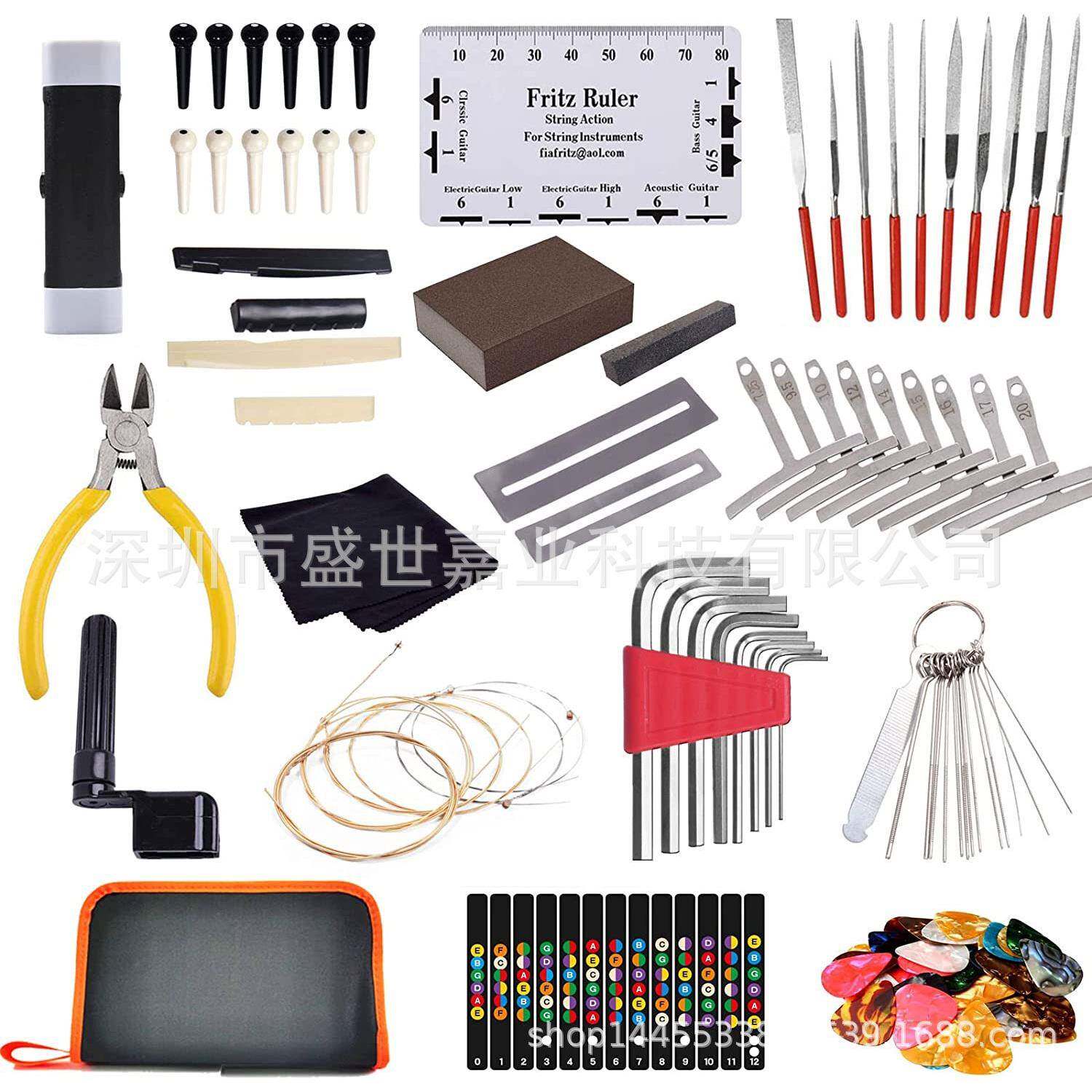 吉他工具包套装大全100PCS维修保养套装吉他琴颈调节琴枕打磨弦