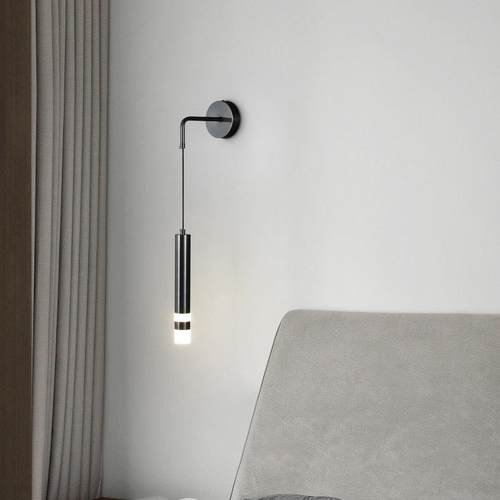 北欧全铜壁灯客厅背景墙卧室床头灯极简长条带射灯走廊过道吊线灯