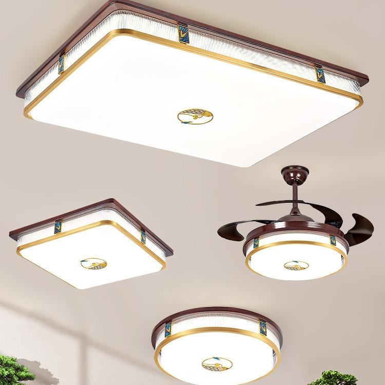新中式吸顶灯全铜实木客厅灯卧室灯现代大气房间餐厅全屋灯具套餐