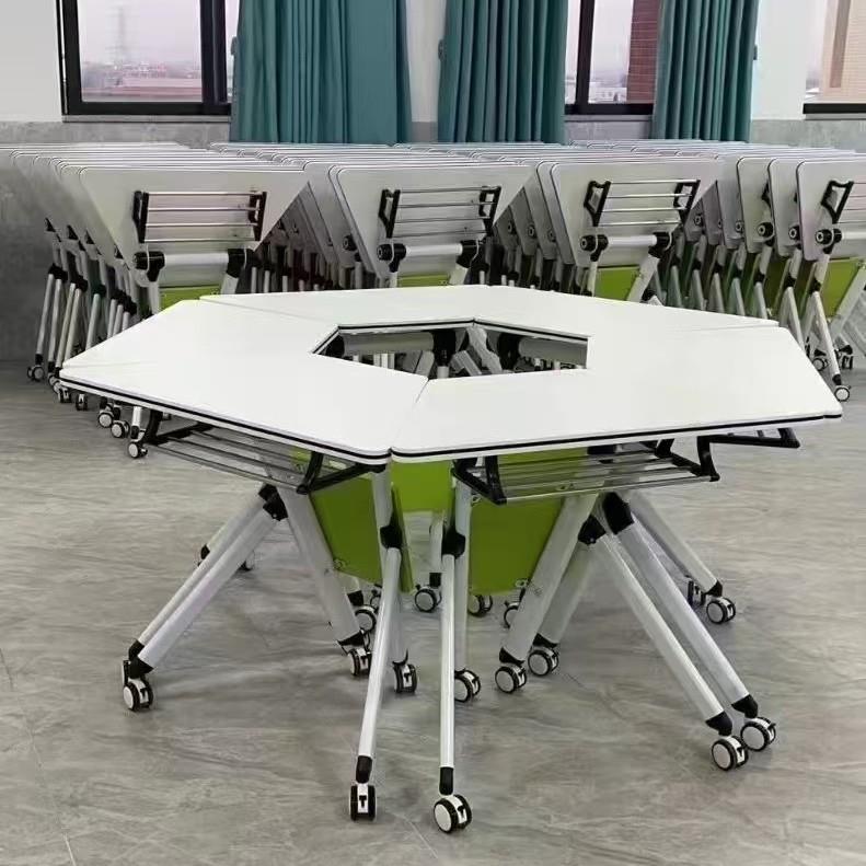 学校阅览室智慧教室培训桌子团体活动拼接组合六边形折叠移动桌椅