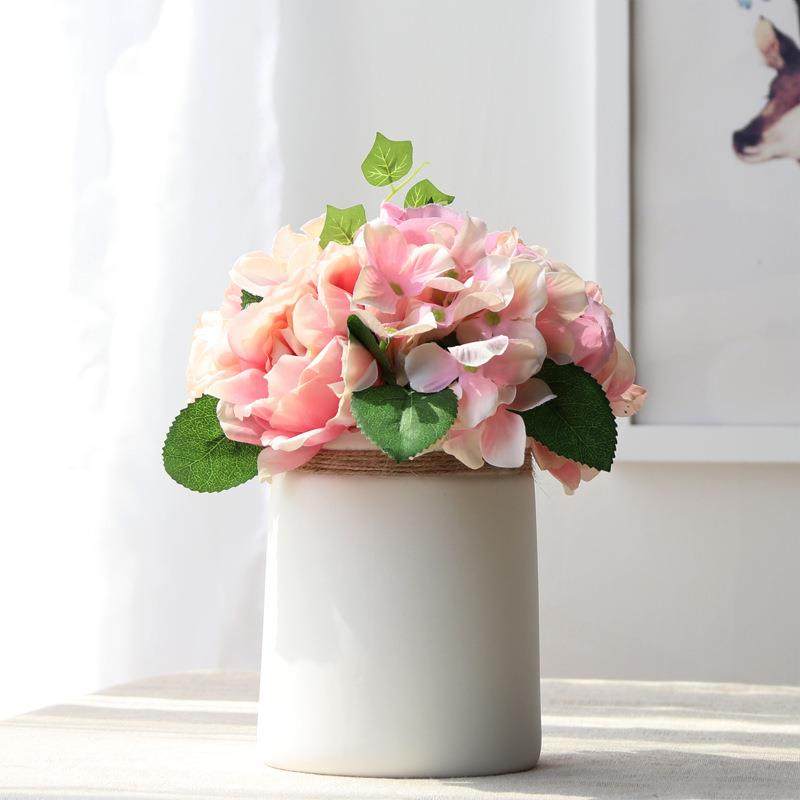 简约麻绳白色客厅摆件家居水培装饰干花艺陶瓷白花瓶简约现代装饰