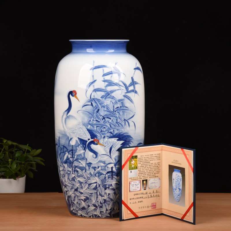 2025新中式大师手绘釉下彩创意陶瓷花瓶摆件高档礼品收藏艺术瓷瓶