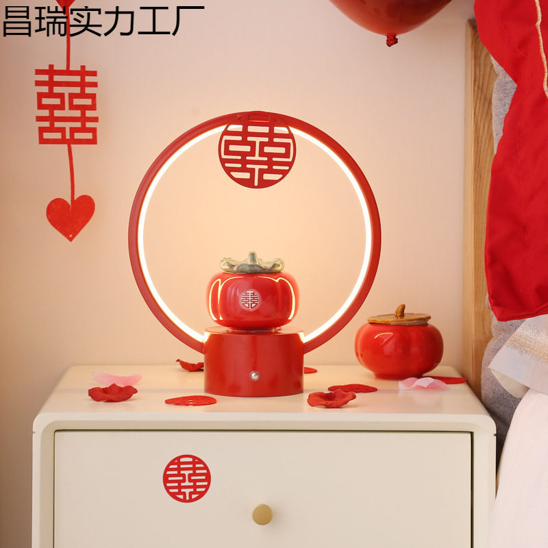 喜庆床头灯一对结婚红色新婚台灯婚房女方陪嫁喜庆高级长明灯
