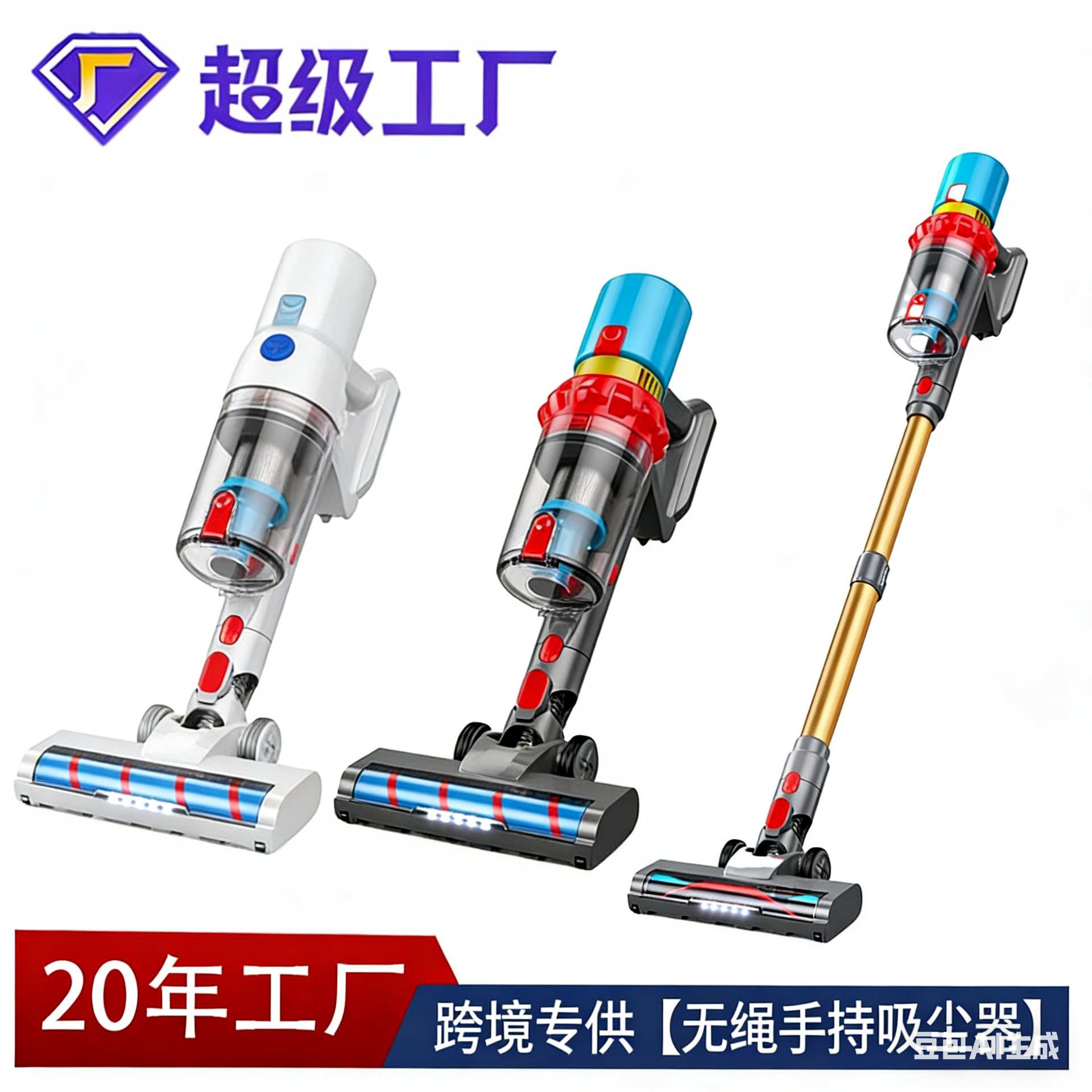 定制新款亚马逊无线吸尘器无刷大吸力地毯式多功能手提式吸尘器