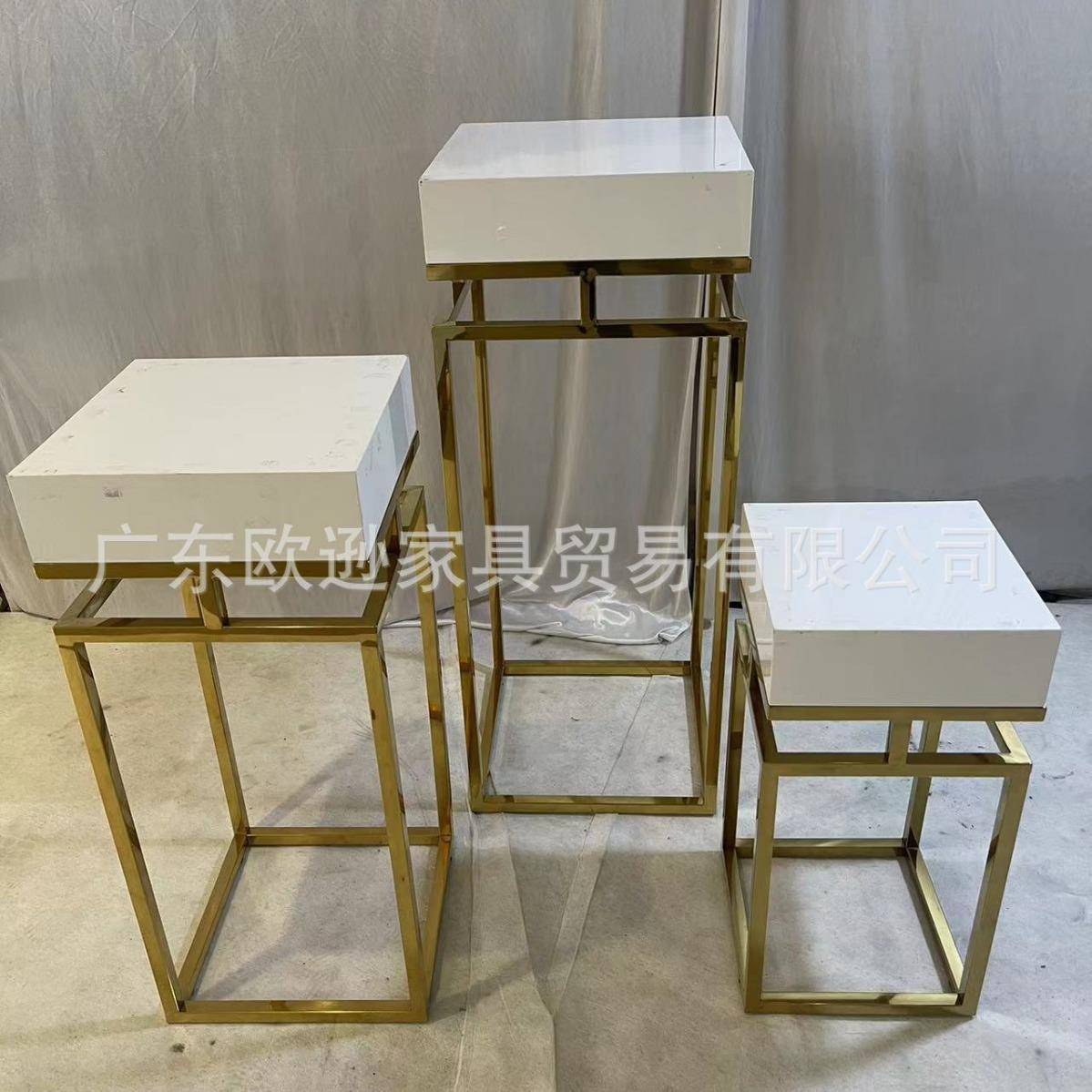 金色展示台婚庆道具花架不锈钢甜品台亚克力盒子出口