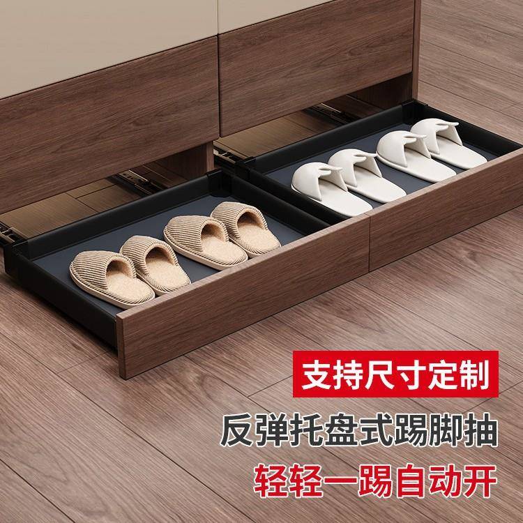 踢脚抽屉鞋柜底部下方抽拉托盘鞋架入户玄关柜内悬空伸缩反弹滑轨