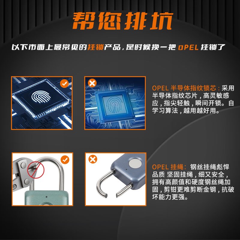 智能指纹挂锁小号家用安全锁高灵敏指纹感应USB充电长续航旅行可