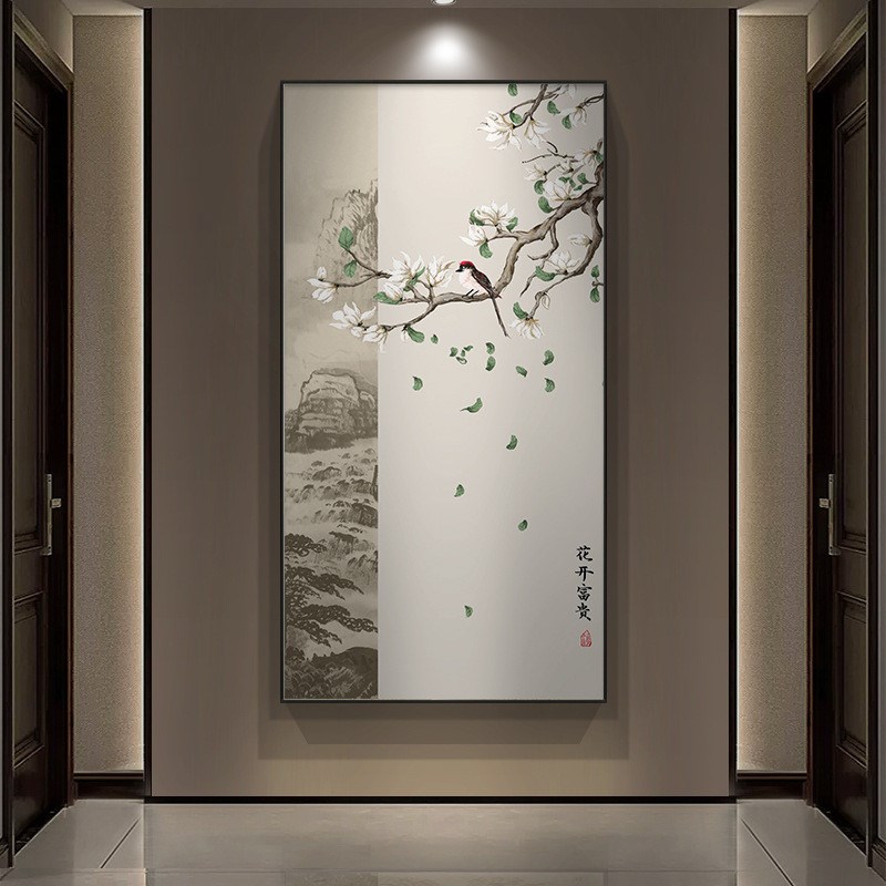 银杏新中式玄关画装饰画客厅挂画茶室禅意画走廊过道楼梯尽头壁画