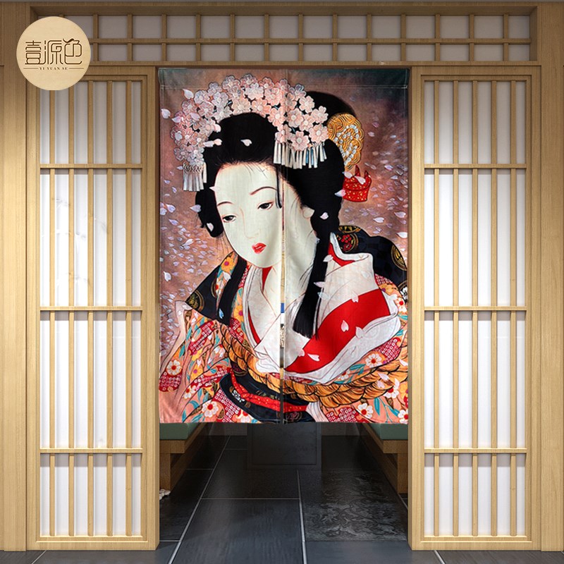 日式门帘定制浮世绘和风挂布厨房遮挡帘子商用饭店后厨布艺隔断帘