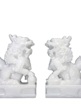 天然阿富汗白玉麒麟手工雕刻动物招财家居玄关客厅窗台汗白玉摆件