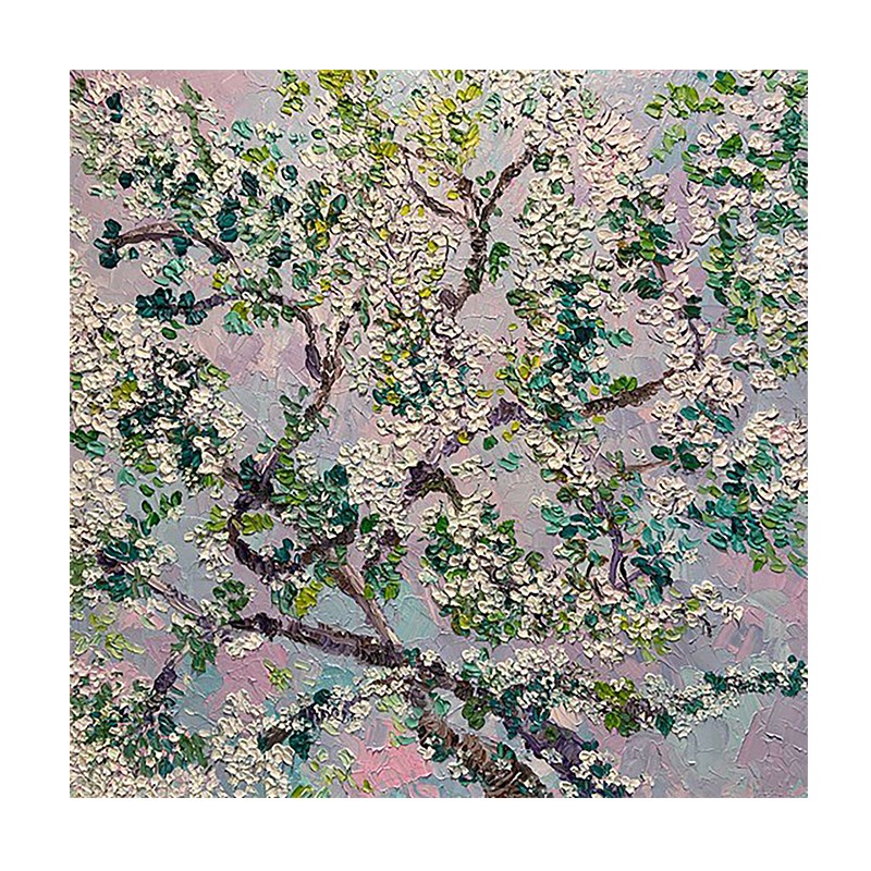 法式复古梨花手绘油画莫兰迪繁花装饰画方形客厅挂画玄关厚肌理画图片