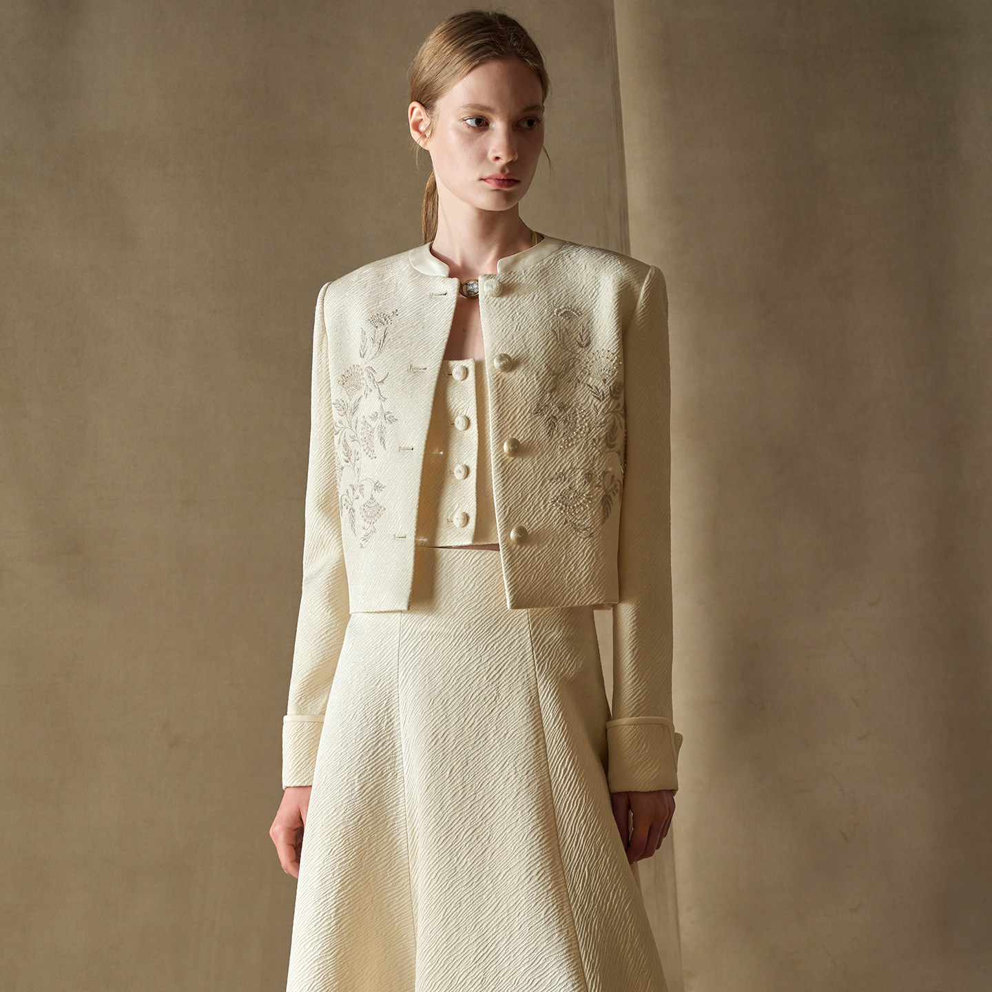 疏时 雪境提花真丝羊毛高腰伞裙外套马甲套装,女装/女士精品,半身裙,淘宝优惠券,粉丝福利购,淘宝优惠卷