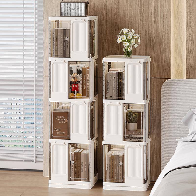 旋转书架家用简约卧室客厅置物架多层书架带柜门一体式免安装书柜