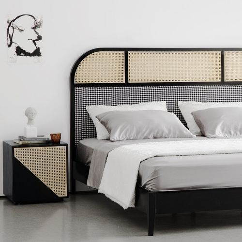 北欧现代简约藤编双人床实木藤编1.8米双人床民宿印尼藤床藤艺床