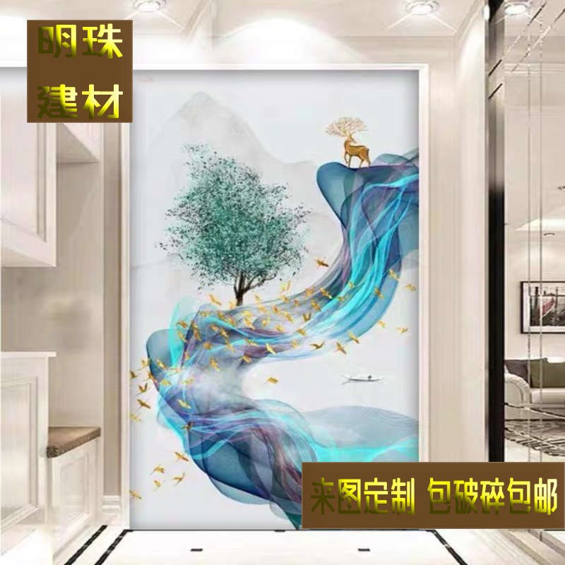 玄关壁画装饰瓷砖背景墙微晶石岩板雕刻立体过道客厅轻奢欧式抽象图片
