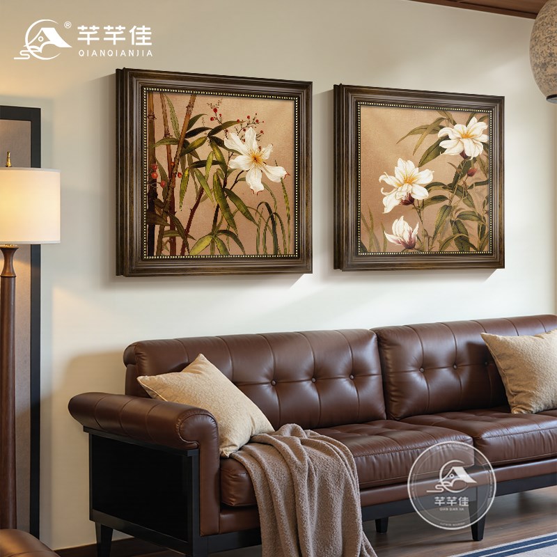花开富贵卧室挂画美式复古花卉主卧床头画大气客厅沙发背景装饰画图片