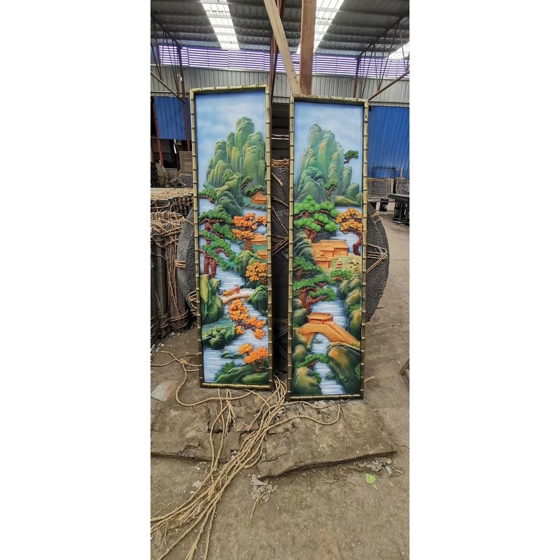 古建砖雕仿古角花浮雕中式庭院徽派壁墙面水泥装饰对幅山石对子